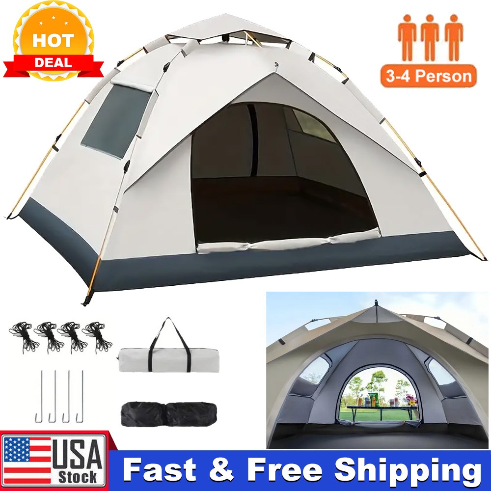 3-4 Person Automatic Camping Tent Hiking Instant Canopy Pop Up Tents Waterproof
