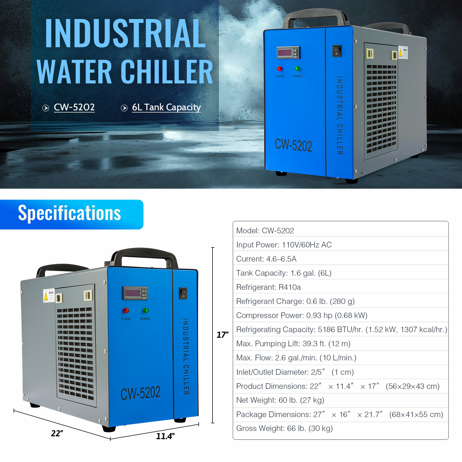 OMTech Water Chiller CW6000 5202 5200 5000 3000 for CO2 Laser Cutter Engraver