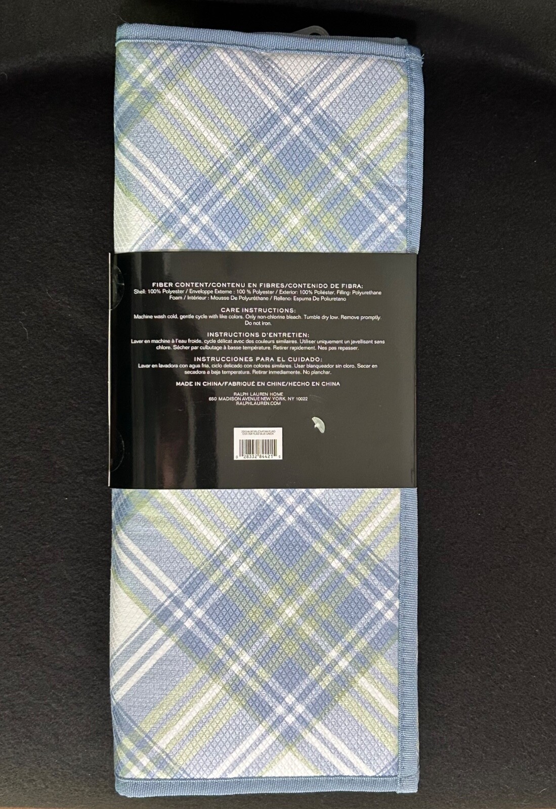 RALPH LAUREN KITCHEN DRYING MATS Plaid (2) 12" X 18" And 16" X 22" Blue/Green