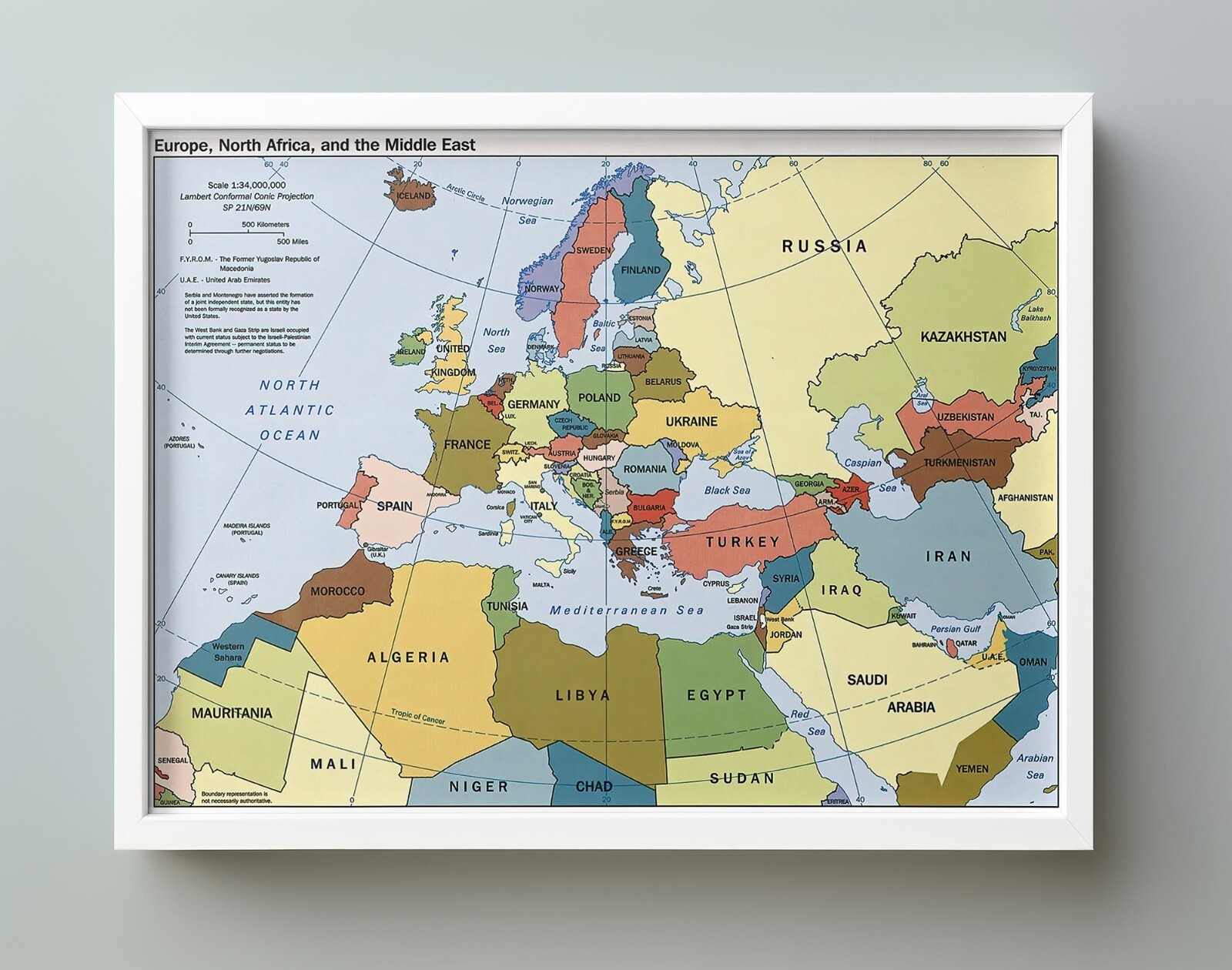 2000 CIA Map of Europe, North Africa, the Middle East Home School Poster Print