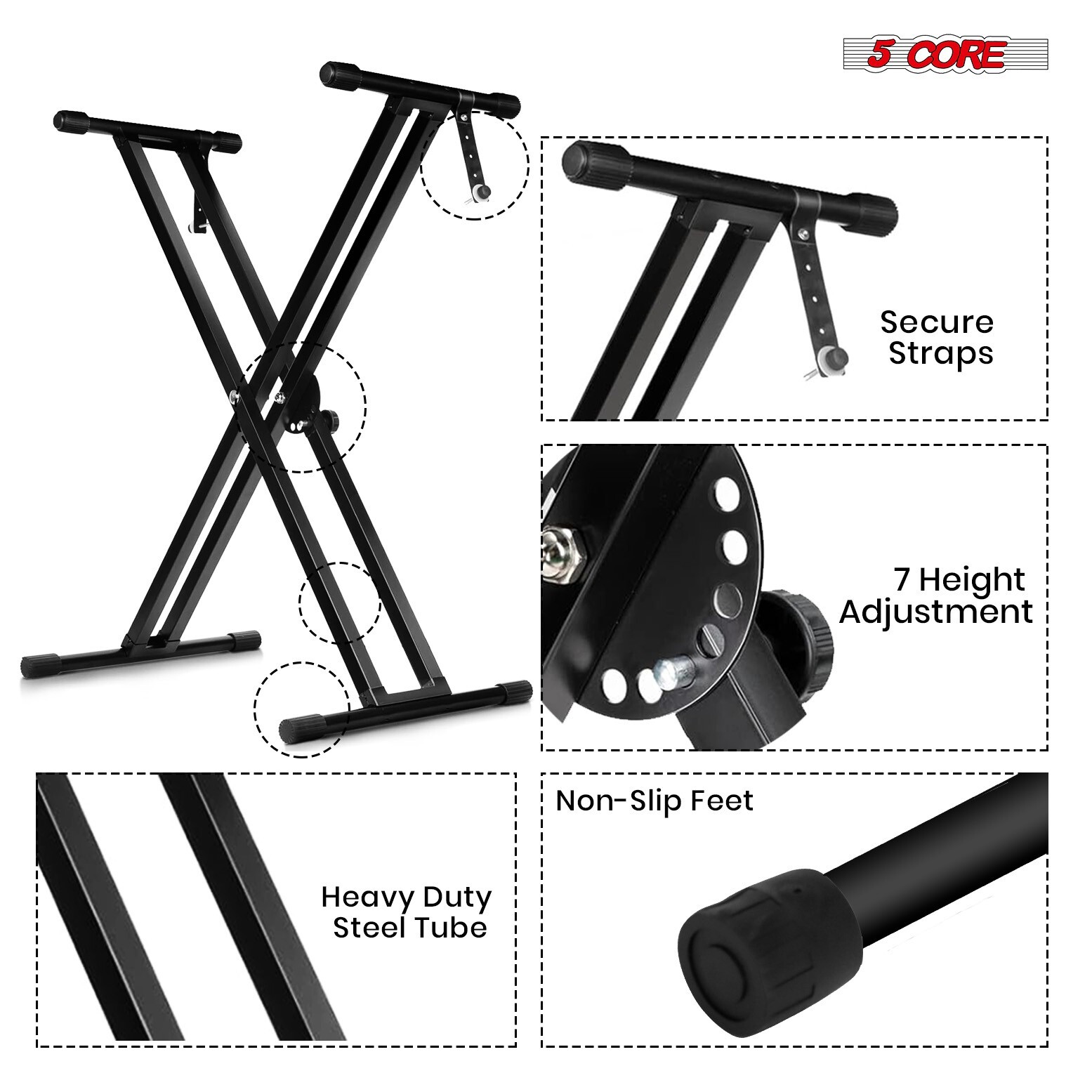 5 Core Keyboard Stand Dual X Shape Adjustable Foldable Key Board Pianos Stands