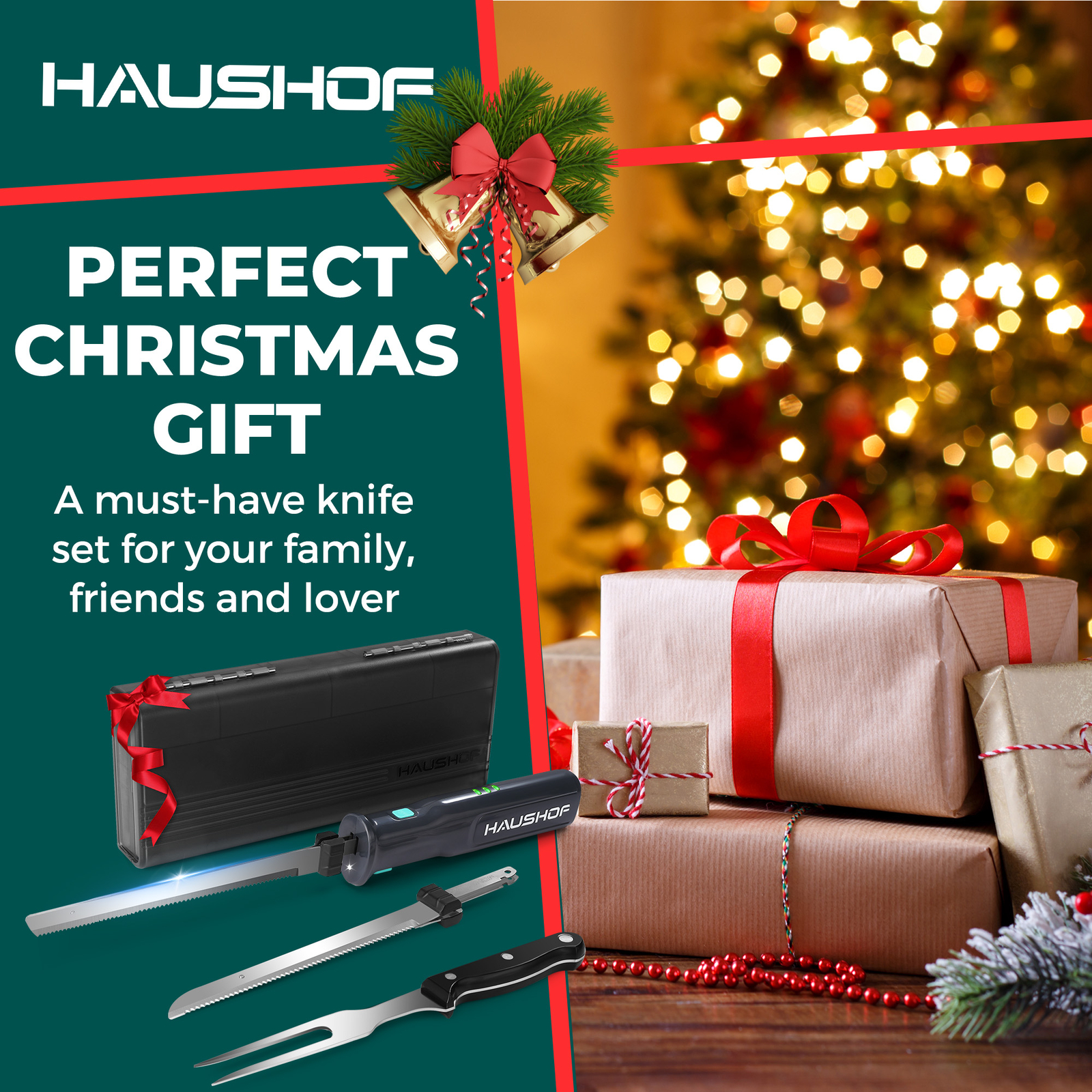 HAUSHOF Cordless Electric Knife Set for Meat Slicing 8V Electric Carving Knife