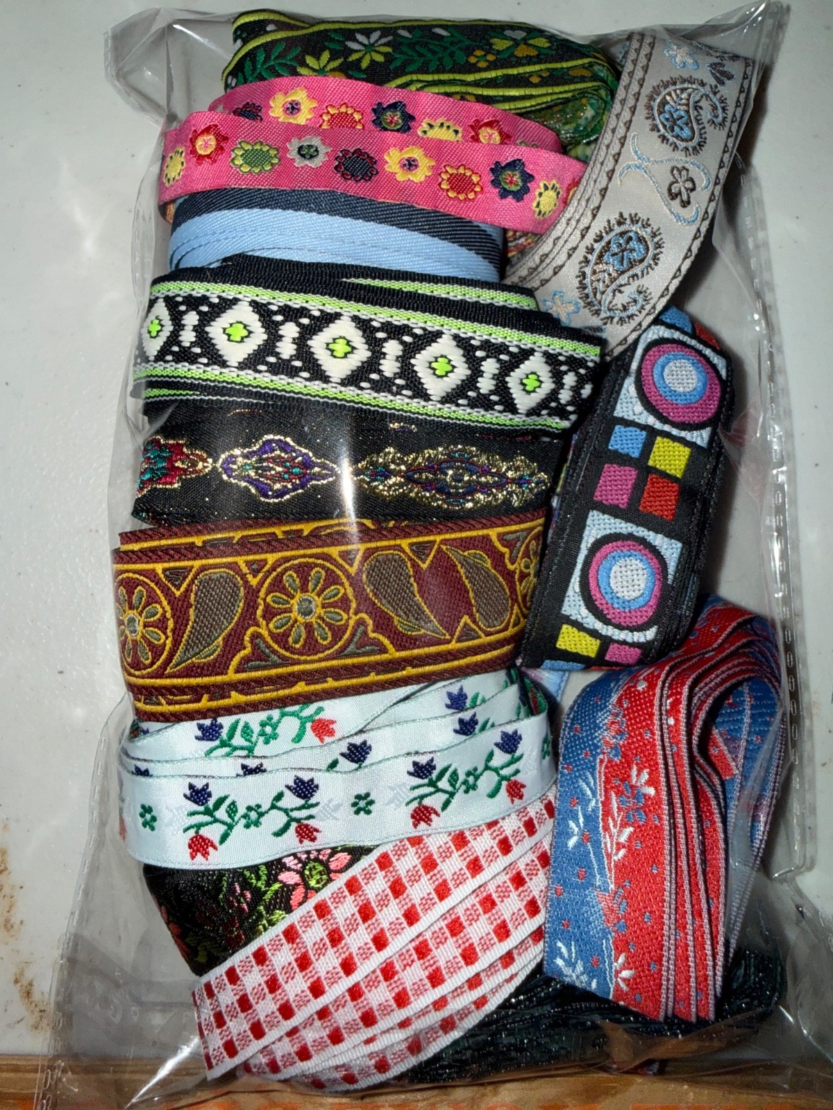 Lot 26 yards assorted jacquard woven embroidered sewing trim ribbon 1/2”-5/8”