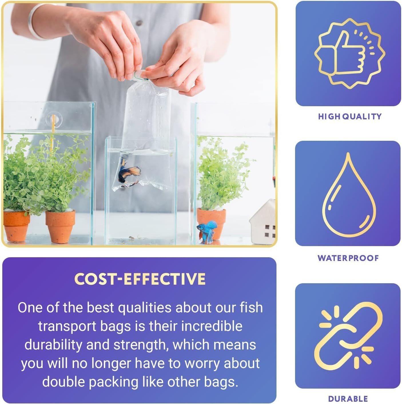 Plastic Aquarium Fish Shipping Bags Watertight 6" x 12" x 2mil 100ct