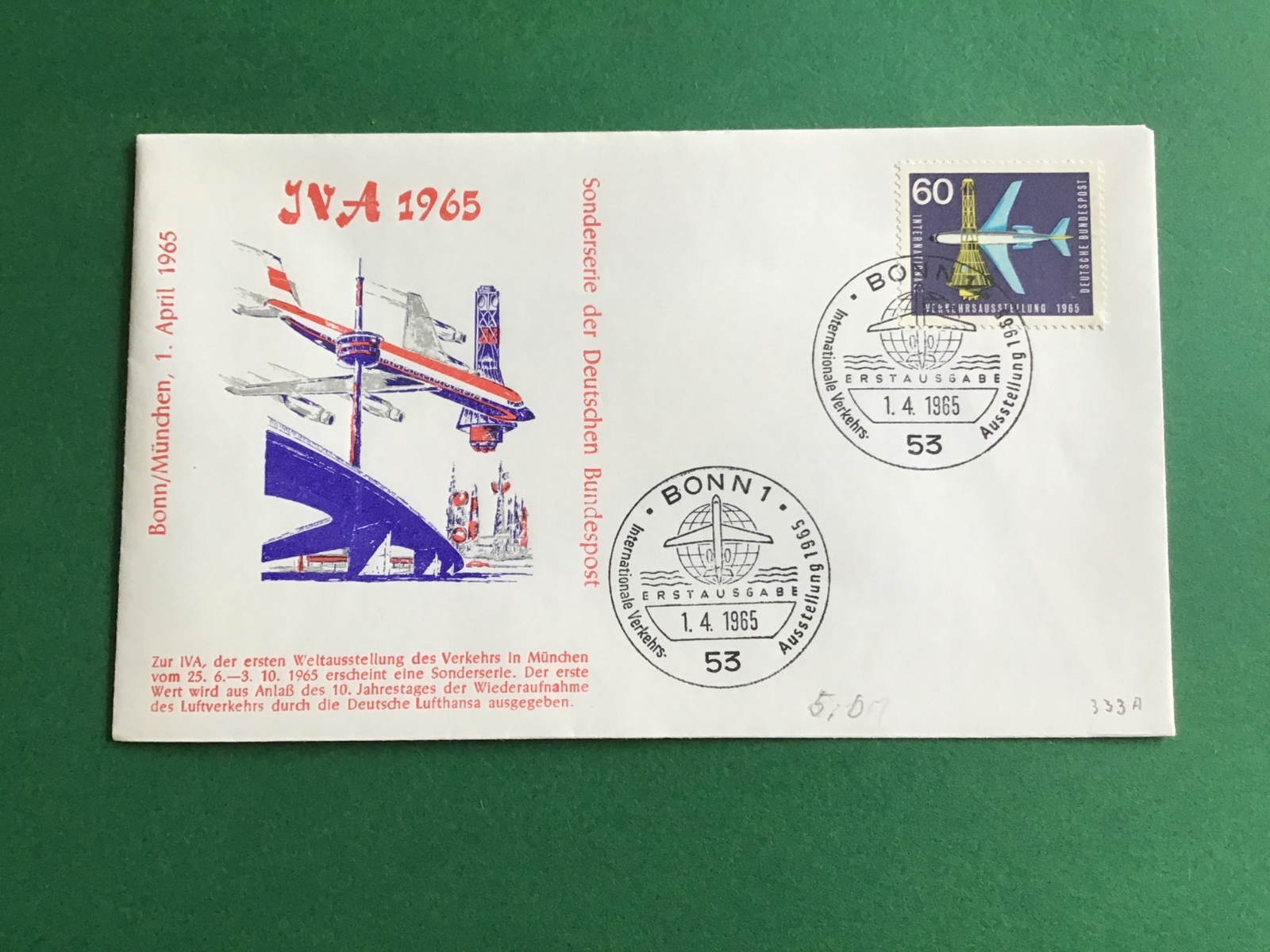 Germany Bonn Munich 1965 Air Mail Flight Stamp Cover R45194