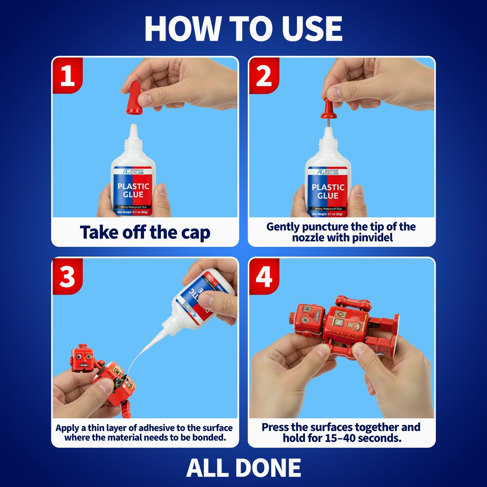 Adhesive Guru Plastic Glue (150X 0.7 oz) Ultra Strong Super Glue for Plastic