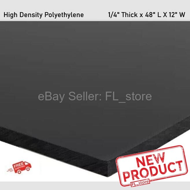 High Density Polyethylene Black Plastic Sheet 1/4" Thick x 48" L X 12" W HDPE