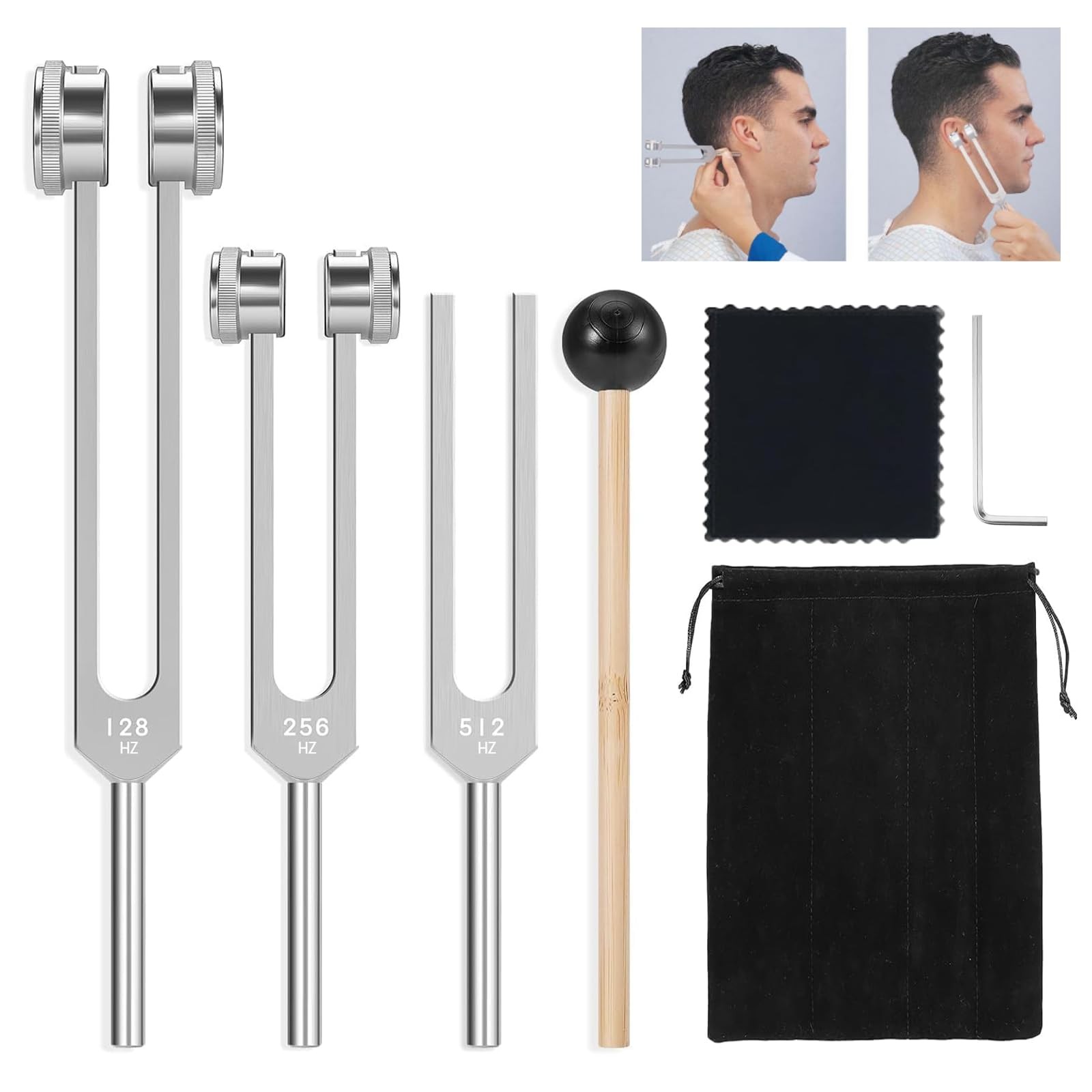 Tuning Forks for Healing Set, Includes 128Hz, 256Hz, 512Hz Tuning Forks with ...