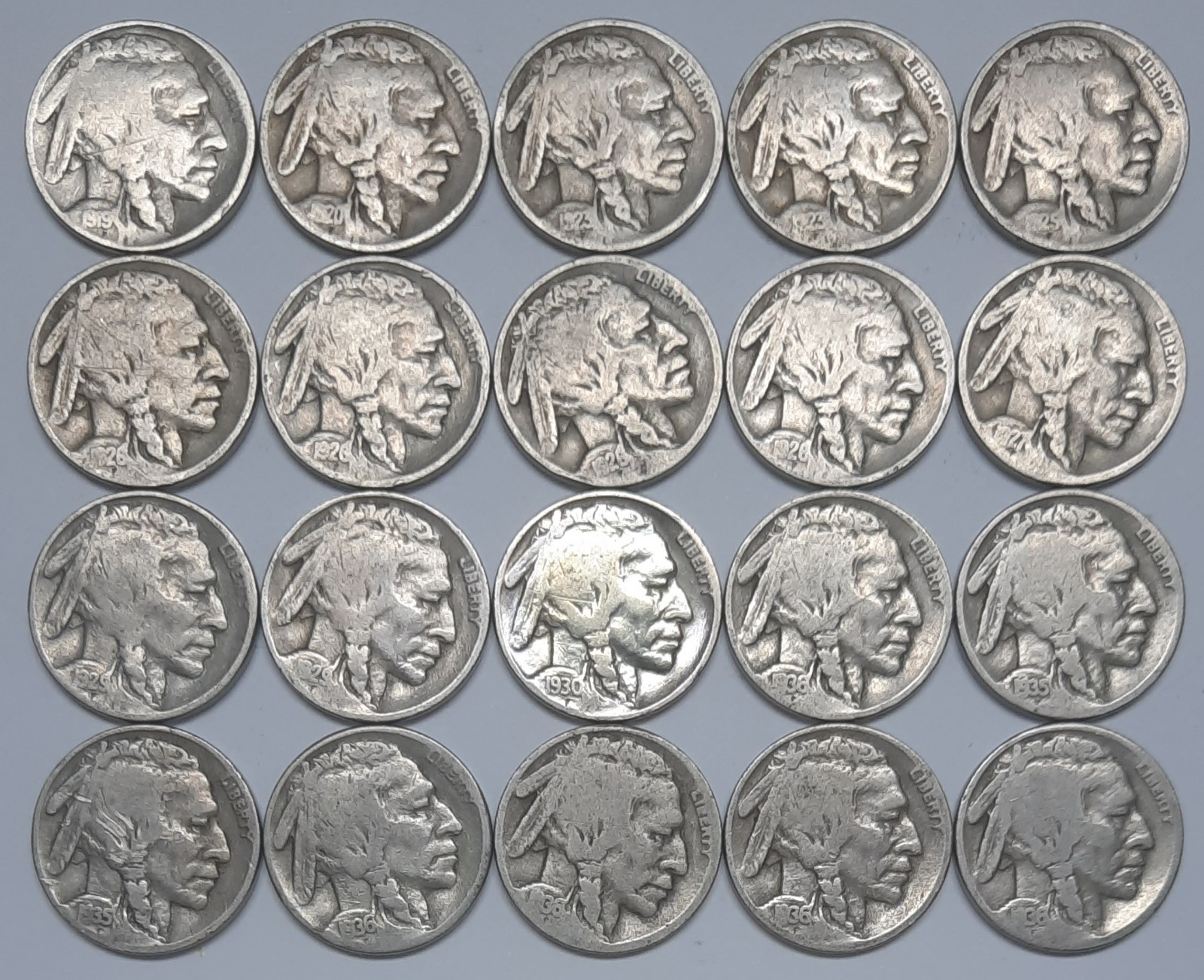 Half Roll of Readable Date Buffalo Nickels--20 Coins in All!!