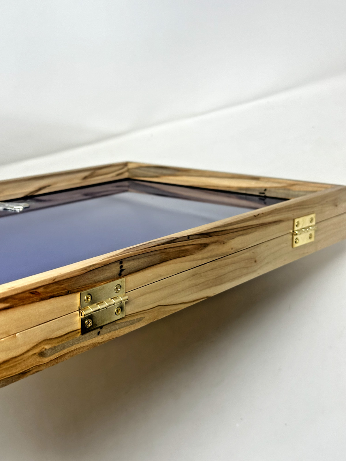 Maple Wood Display Case 12 X 9.5 X 2”with Blue Liner for Arrowheads Knives Coins