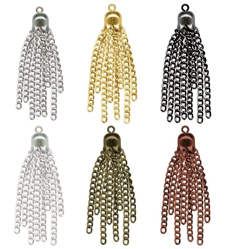 CHAIN TASSELS ~ 8 Strands of Small Link Curb Chain with  Scalloped Cap + Loop