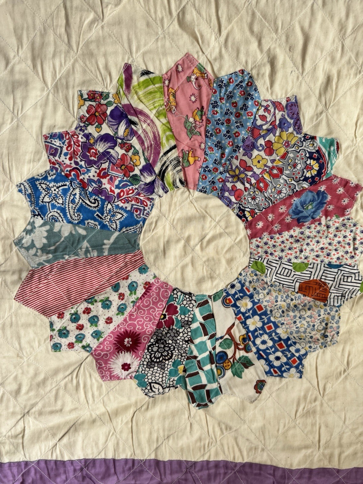 Vintage Dresden Plate Patchwork Quilt Blanket 1940s 1950s Feedsack 89x89