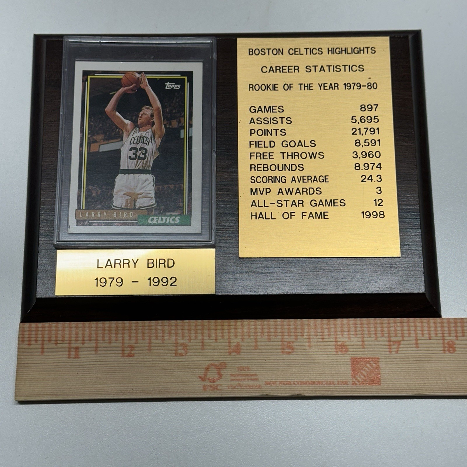 Topps 1992 Larry Bird # 1 Inside Rookie Of The Year Wall Plaque With Stats