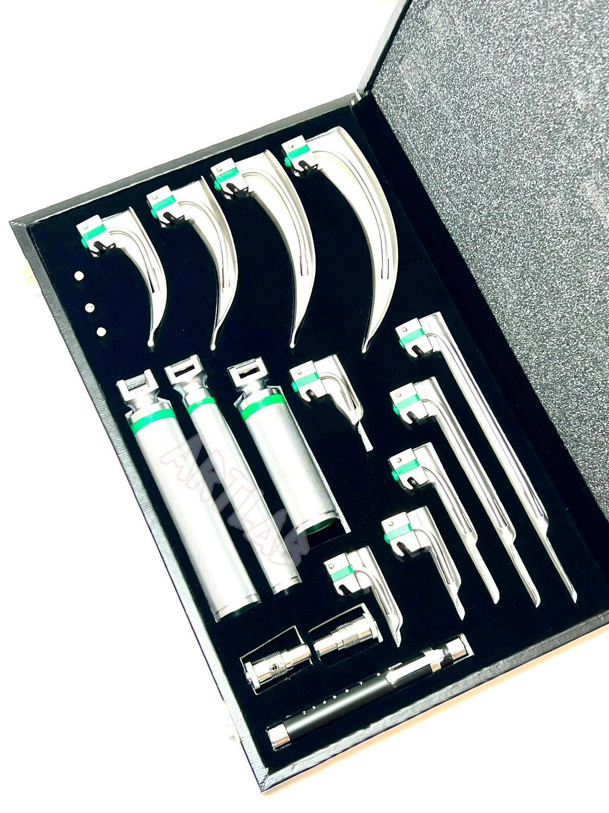 Premium Athentic FIBER OPTIC LARYNGOSCOPE SET MAC + MILLER SET OF 18 Intubation