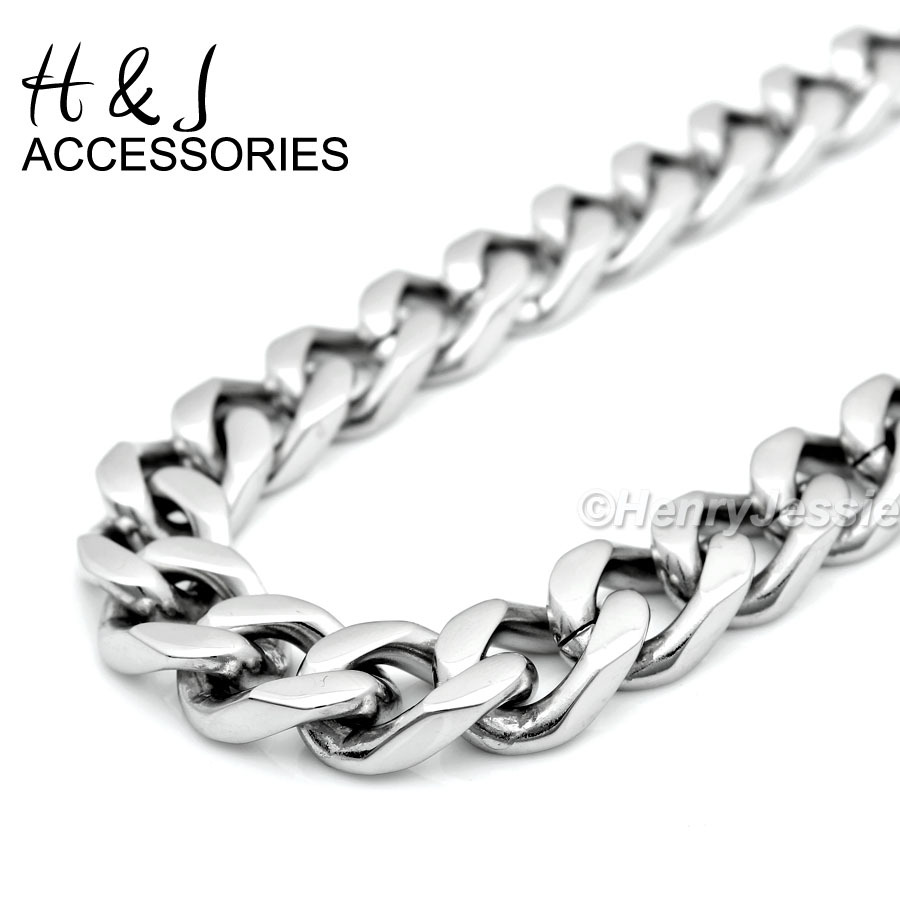 7"-11"MEN 316L Stainless Steel 9mm Silver Cuban Curb Link Chain Bracelet*B140