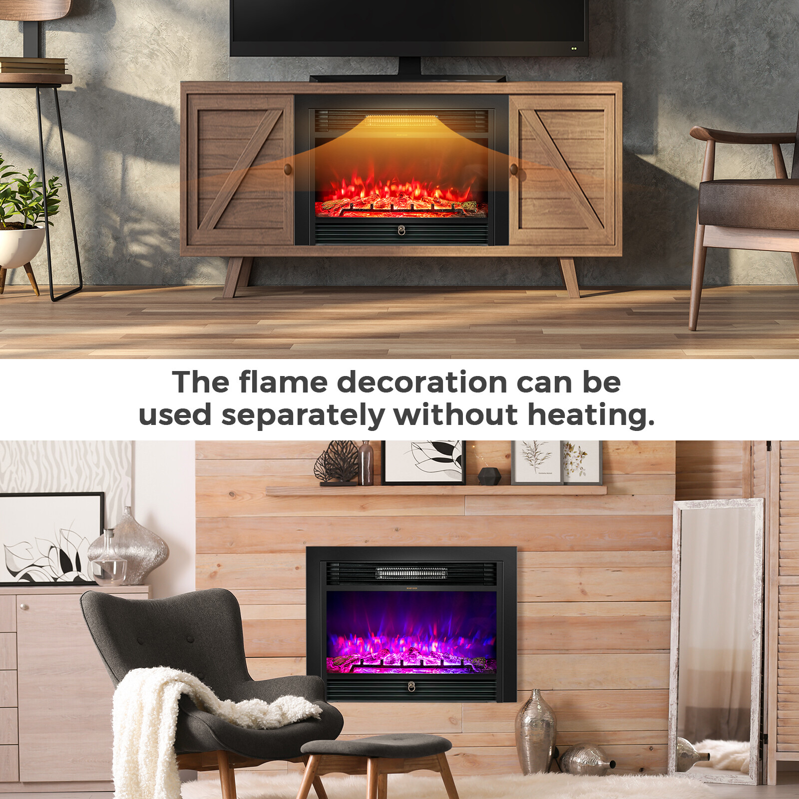 28.5" Fireplace Electric Embedded Insert Heater Glass Log Flame Remote