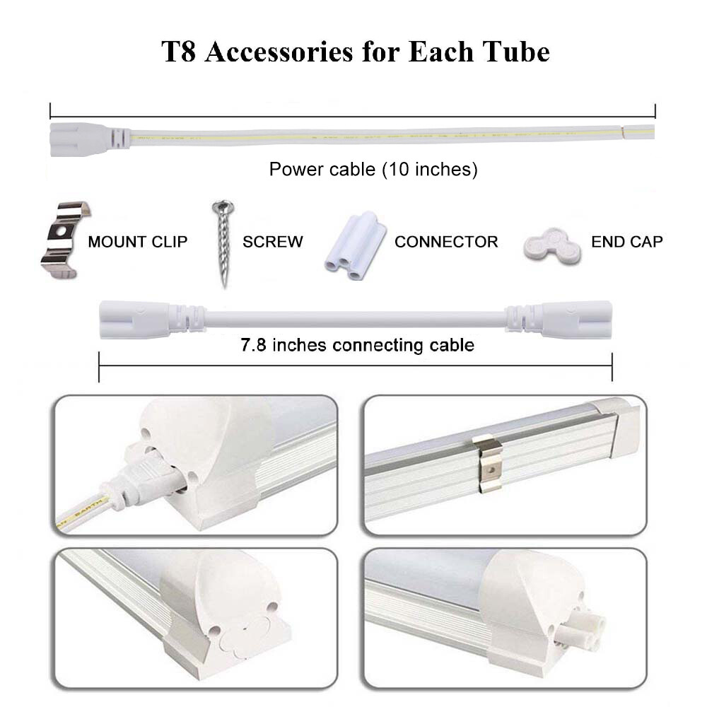 25 Pack T8 8FT LED Tube Light Bulbs 72W 6500K 8 Foot LED Shop Light Fixture