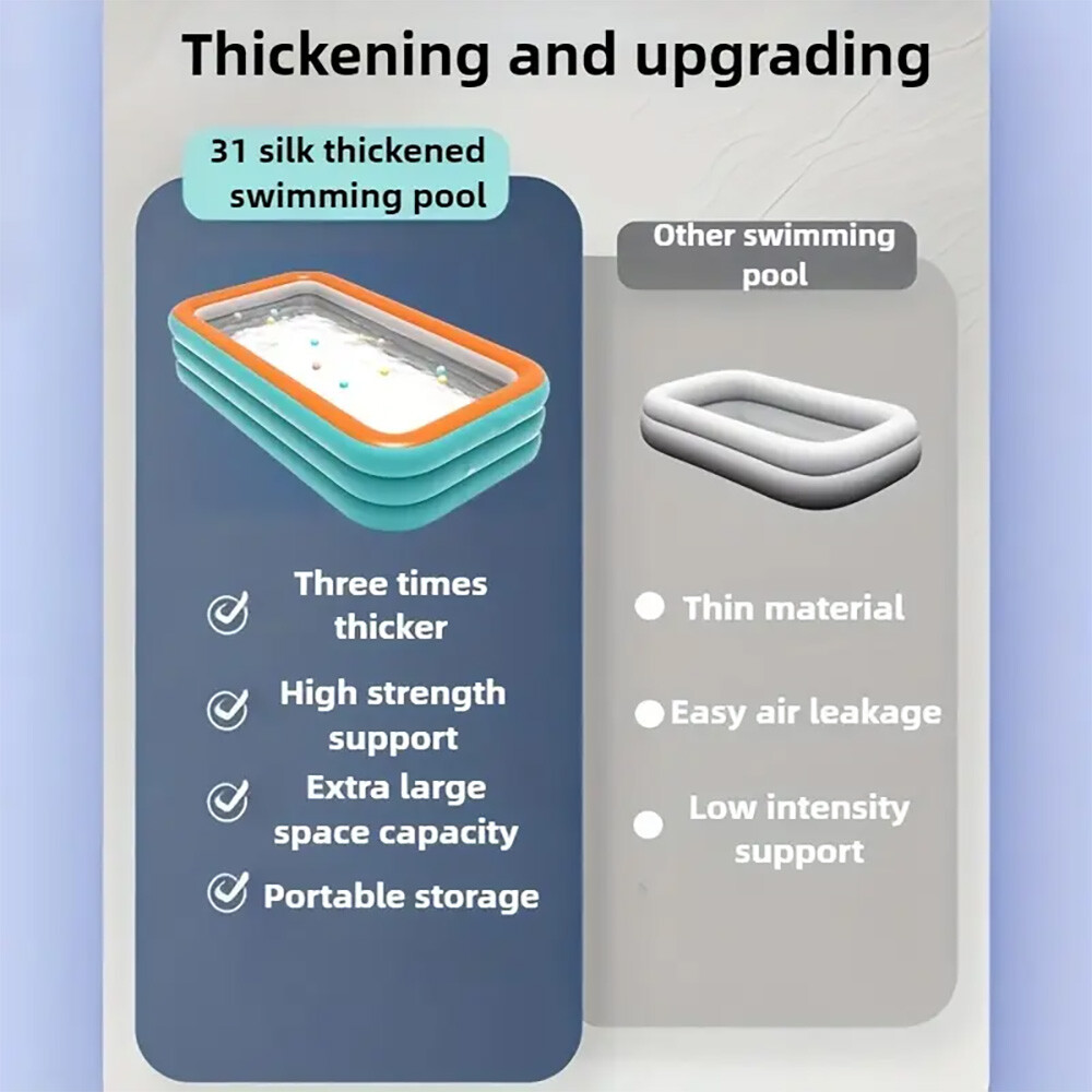 Large Family Inflatable Swimming Pool for Kids Adults Thickened 102" x 63" x 22"