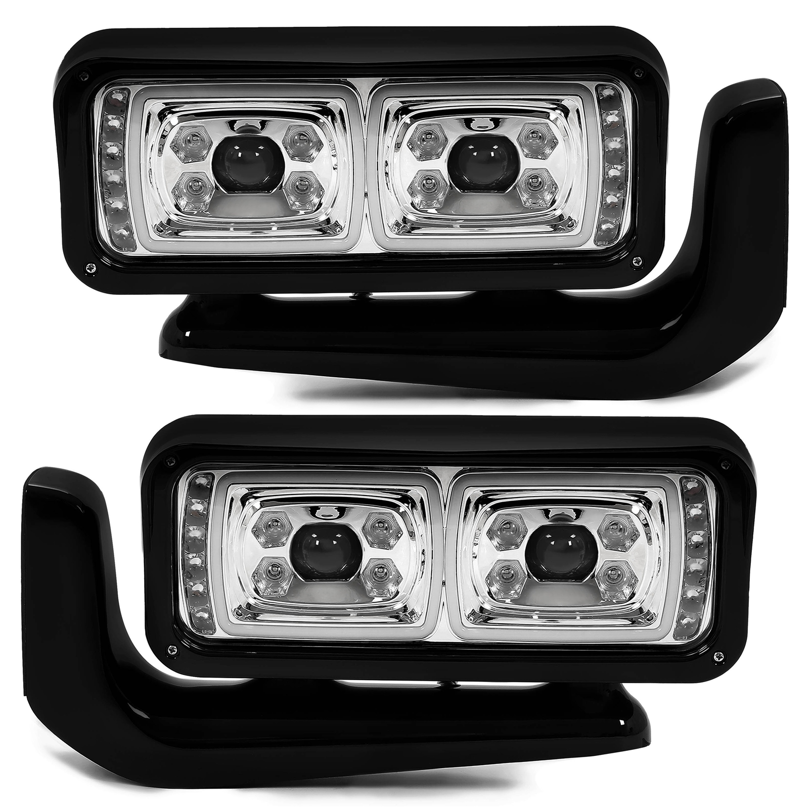 Full LED Headlights Assembly W/ Mounting Arm For Peterbilt 359 379 389 1981-2023