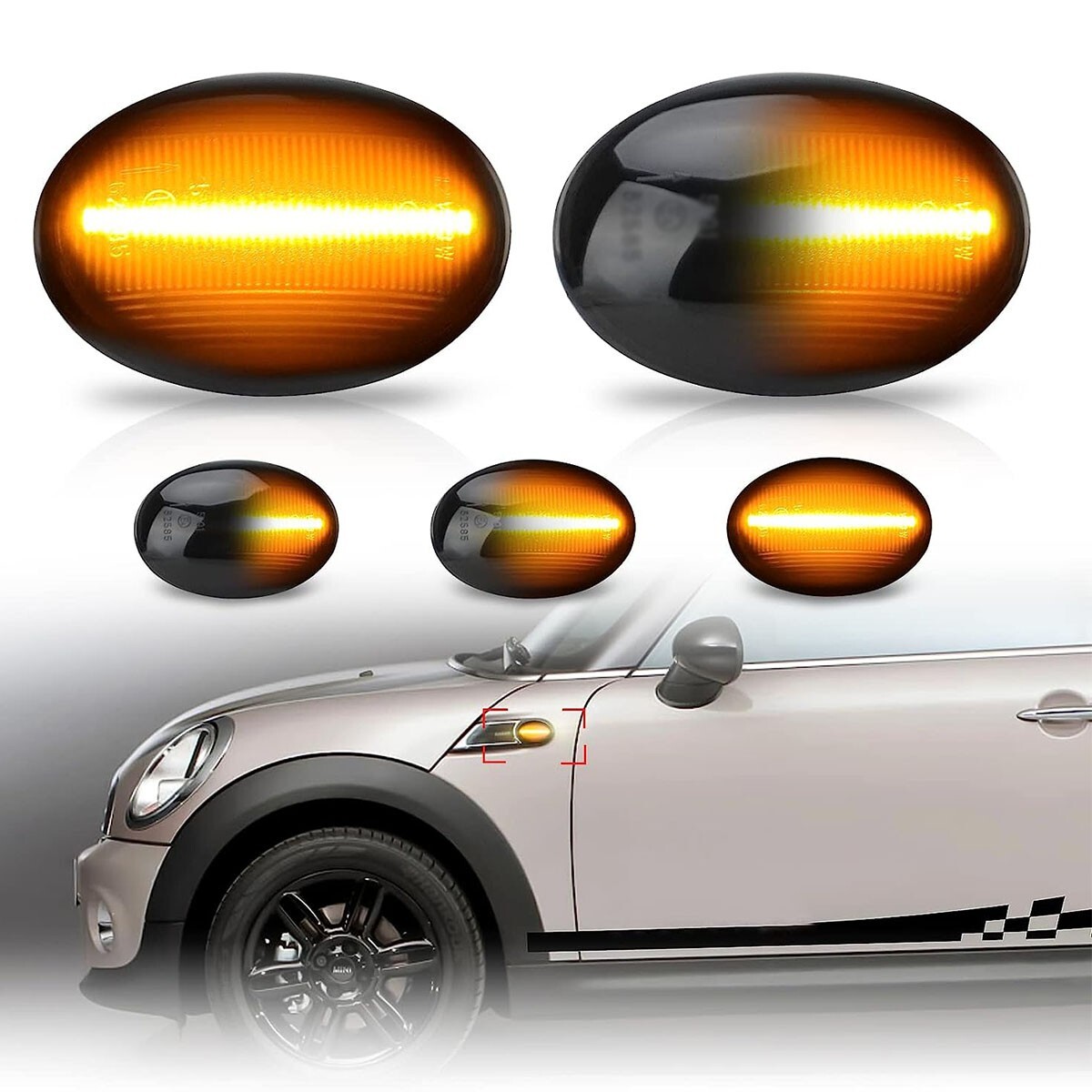 For Mini Cooper R55 R56 R57 R58 R59 LED Side Marker Light Flowing Turn Signal 2X