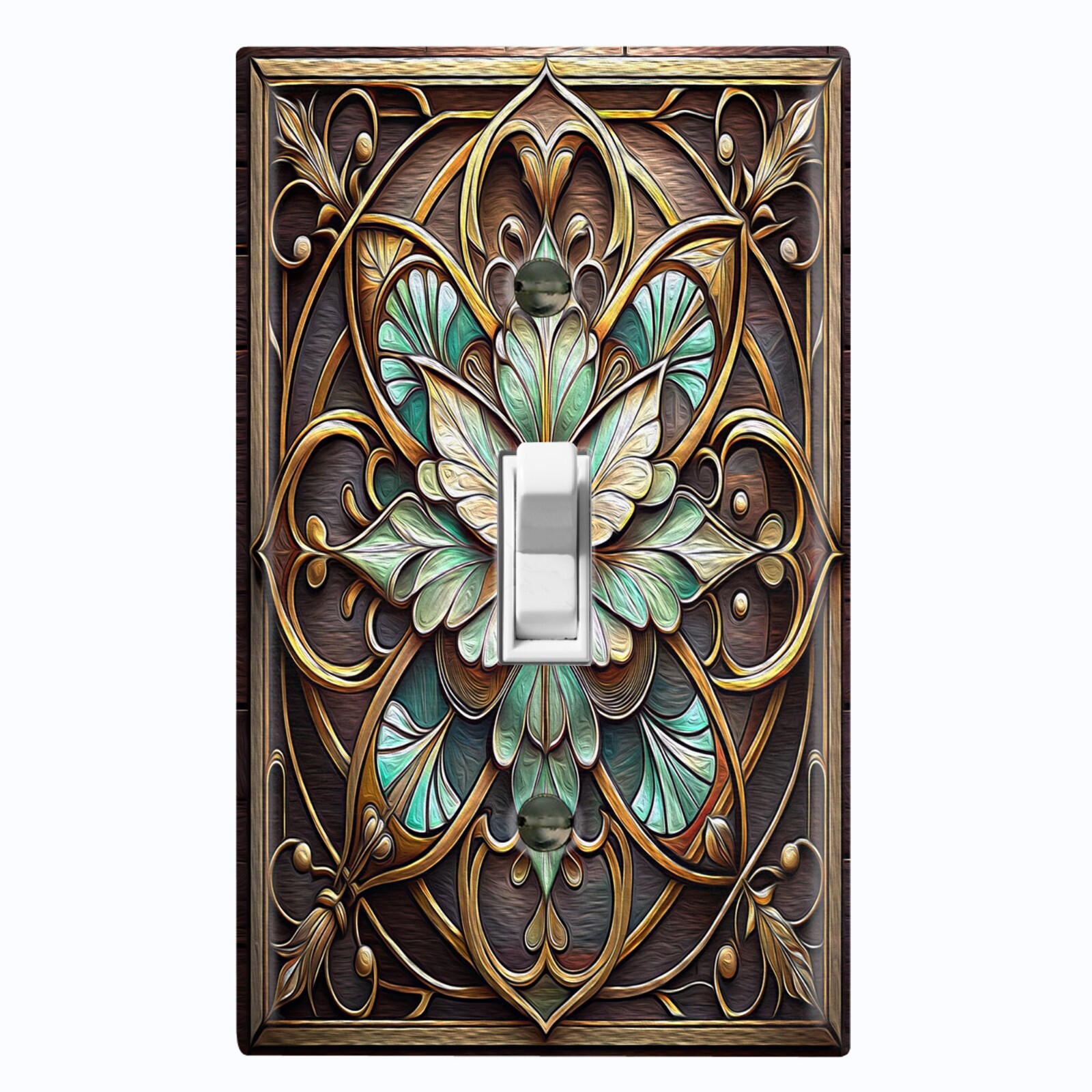 Metal Light Switch Outlet Cover Decorative Wall Plate Rustic Green Flower EFR102