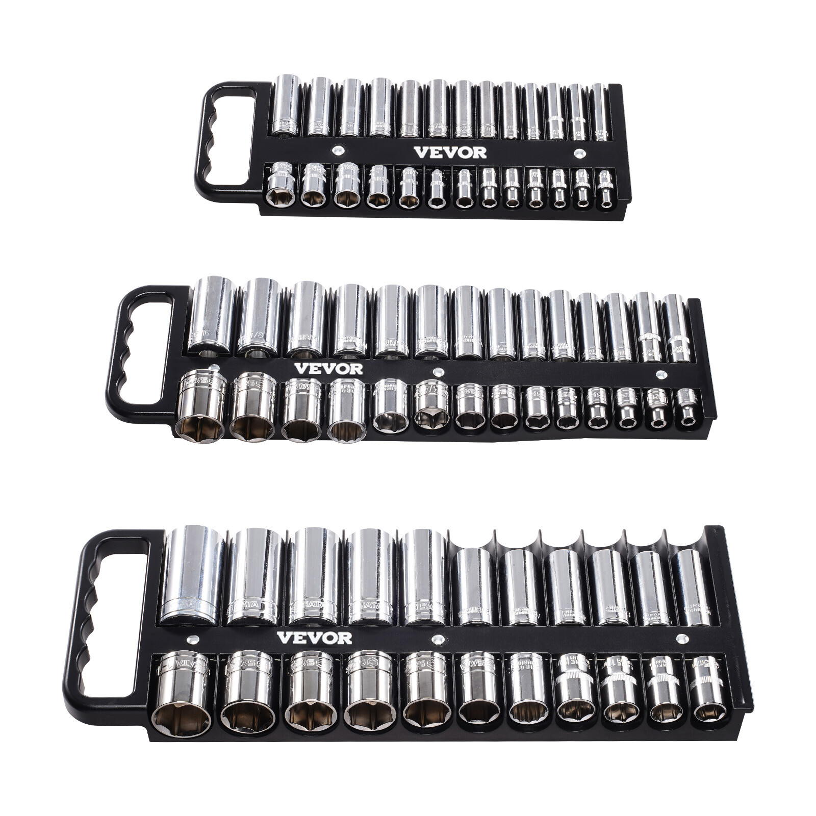 Portable Socket Organizer Set 3PCS 76-Clip Magnetic Socket Tray Metric/SAE