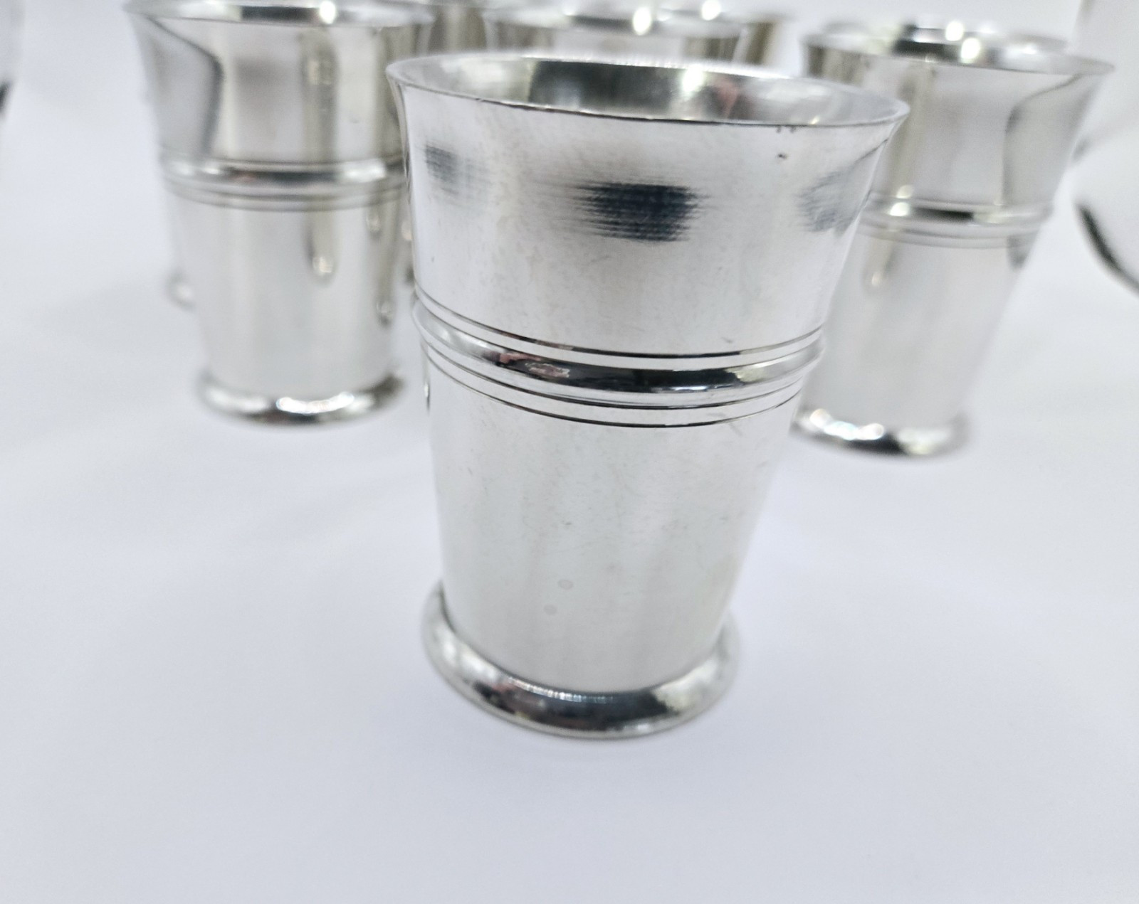 Renaissance Shot Goblets 3" Vintage Stainless Steel Barware Set Of 8 Enscribed