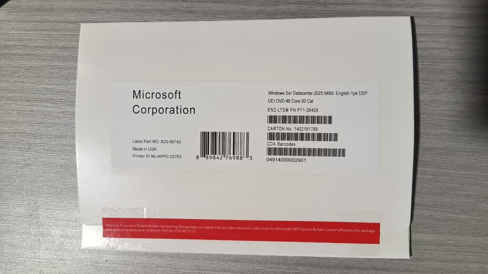 Microsoft Windows server 2025 Datacentre 64Bit 48 Core 50CAL DVD&KEY