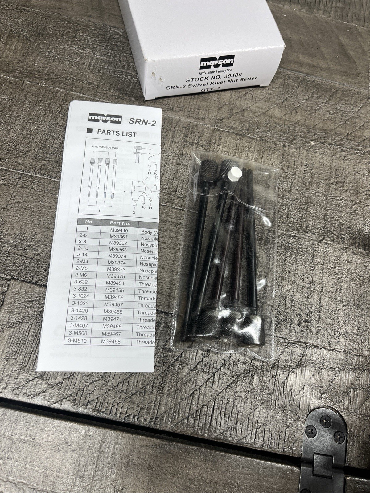 Marson Swivel Head Rivet Nut Setter SRN-2 Klik Turn Mandrels And Nosepiece 39400