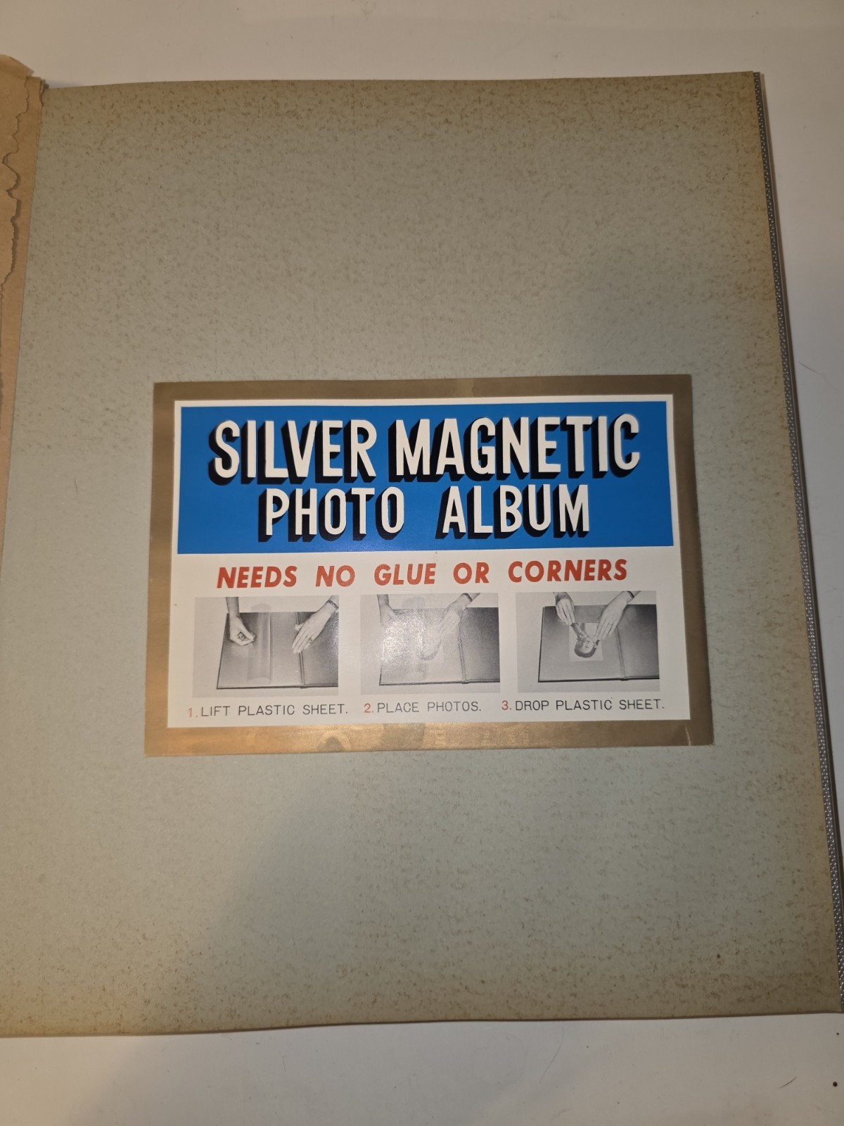 Vintage 70s Silver Magnetic Photo Album Embossed Windmill Faux Leather Japan