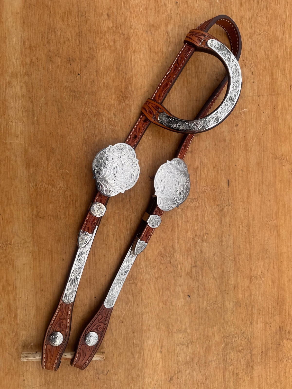 Billy Royal Tristan Silver Tooled Light Oil Western Show Horse Headstall