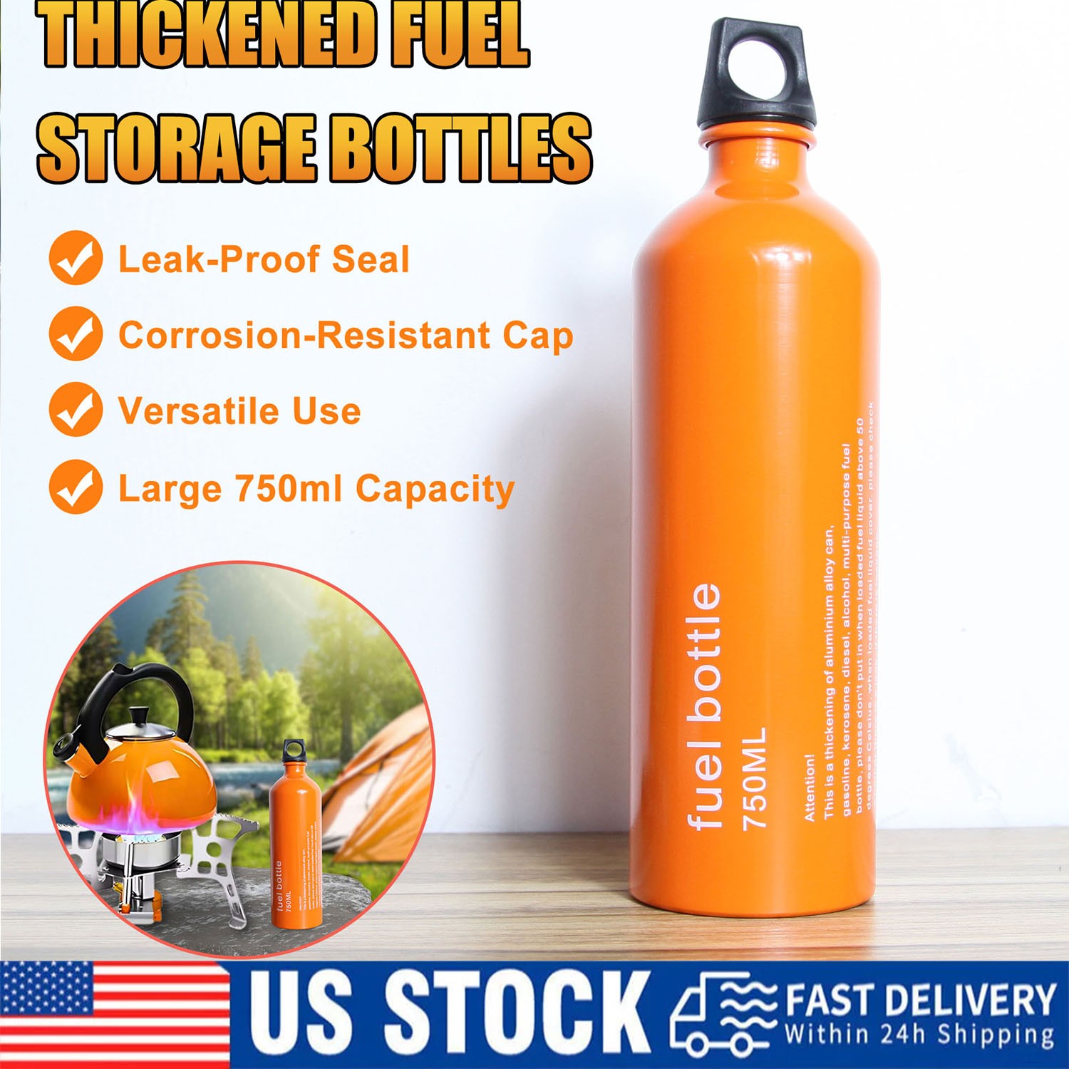 Thickened Aluminum Fuel Bottle Outdoor Camping Petrol Gas Tank Storage 750ml