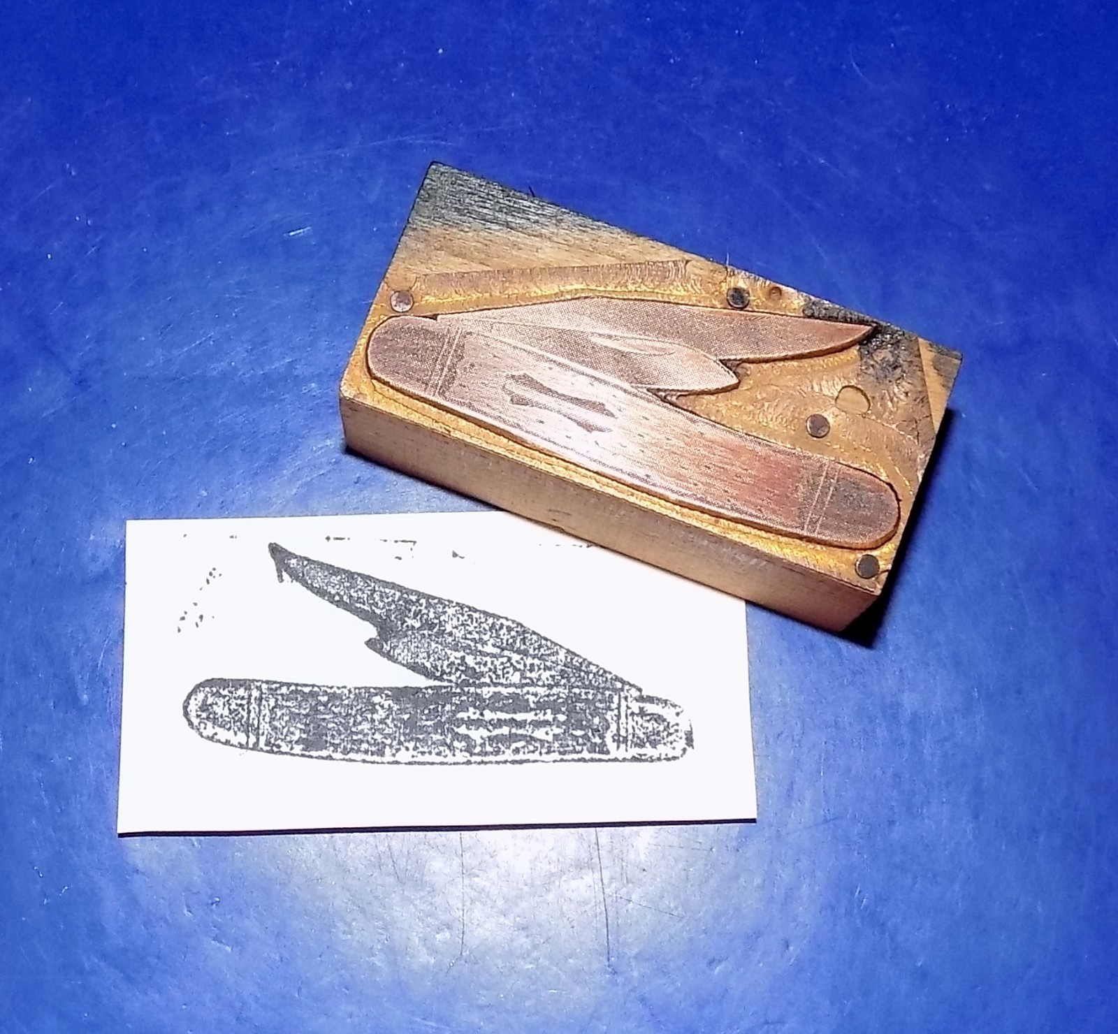 Vintage Pocketknife Wood and Copper Letterpress Printers Block