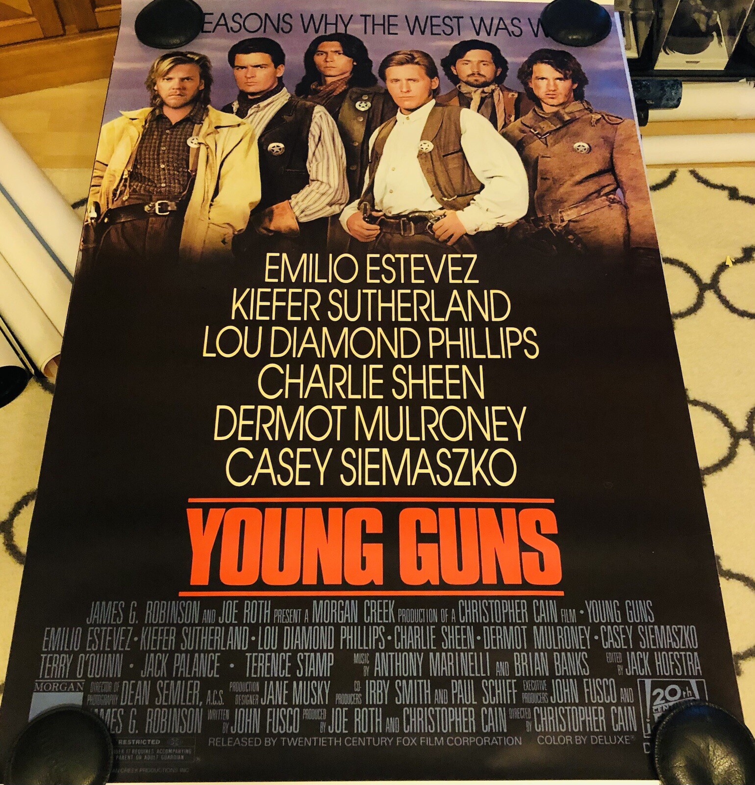 YOUNG GUNS Original Movie Poster 27X41 Emilio Estevez Charlie Sheen Western
