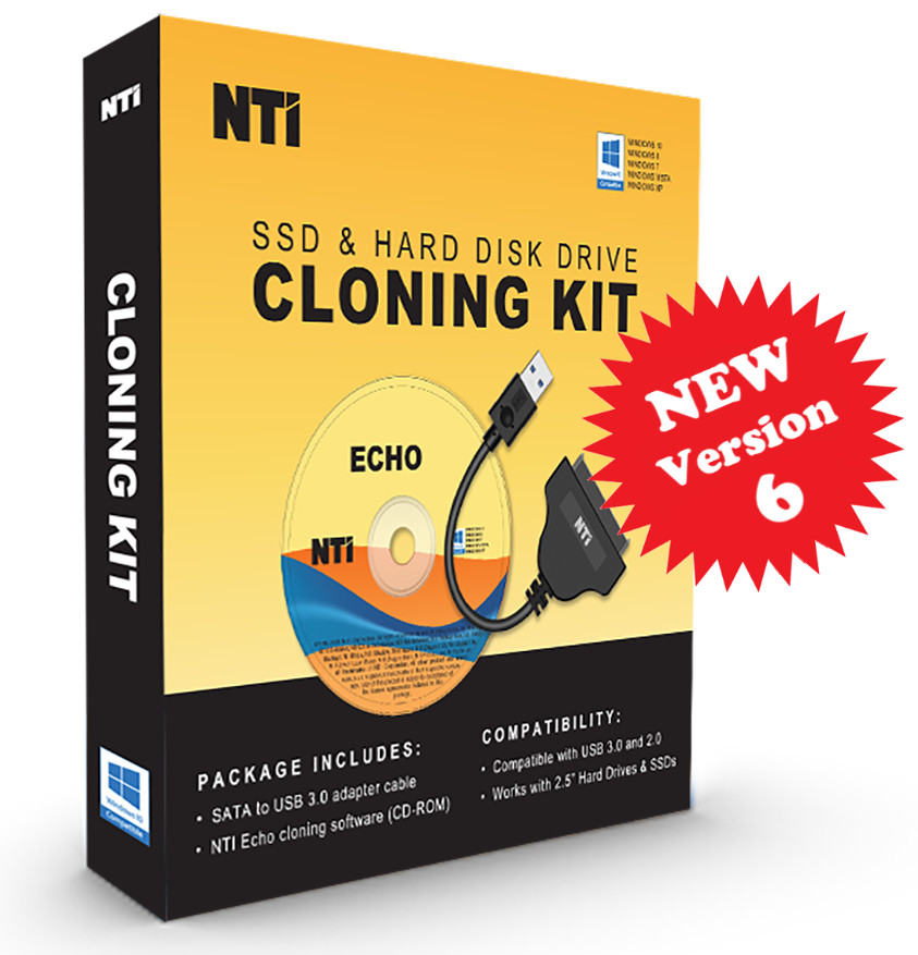 NTI Cloning Kit | 2.5" SATA-to-USB Adapter Included | Software Download
