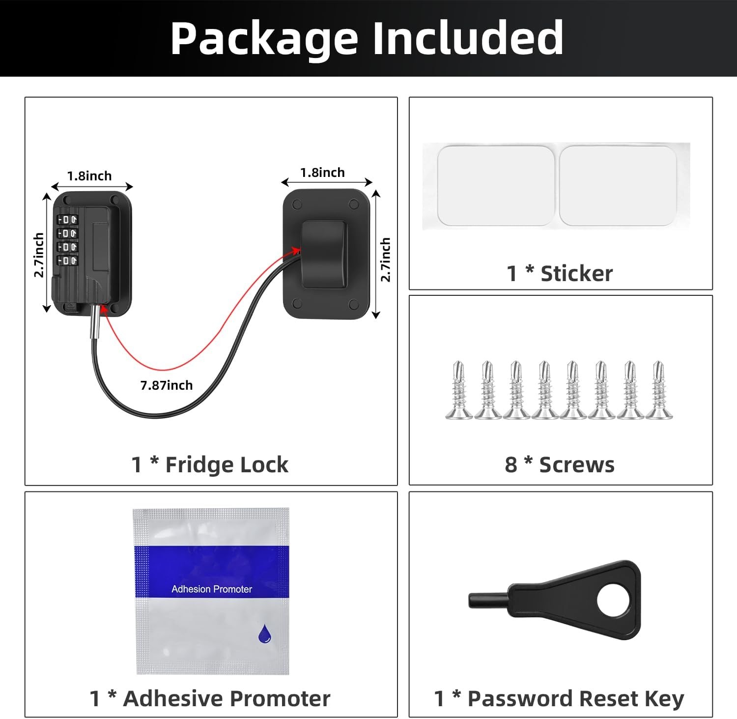 Fridge Lock, Upgraded Refrigerator Lock Combination, Freezer for Black
