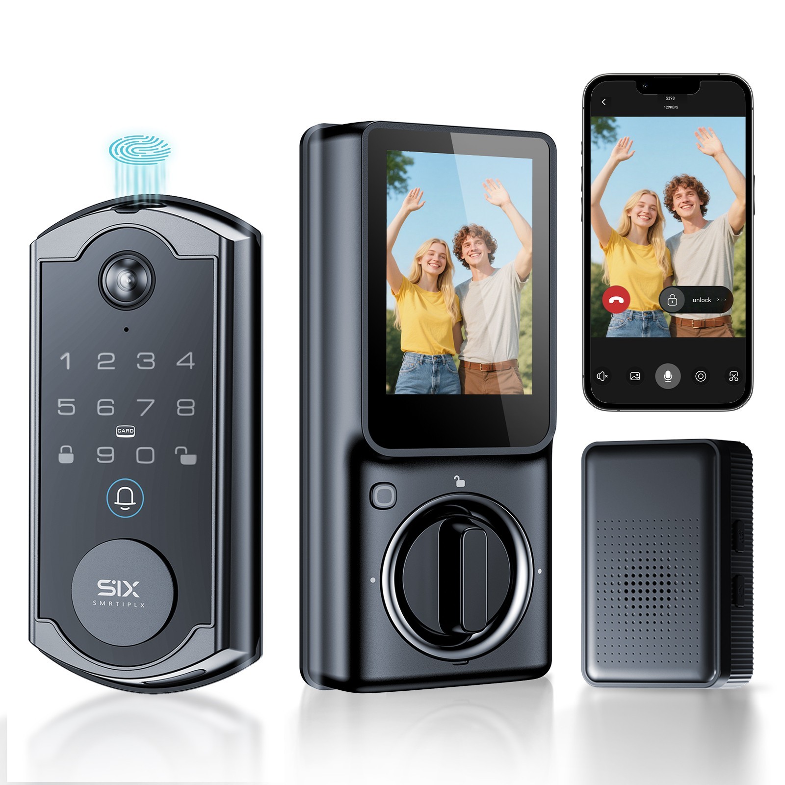 Video Smart Lock S398, 4-in-1 Camera Doorbell Fingerprint Keyless Door Lock
