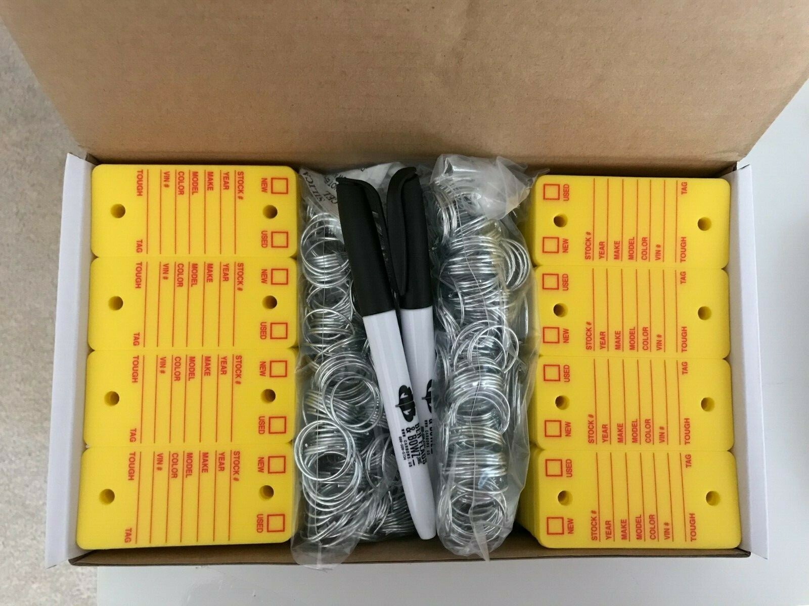 Car Dealer Key Tags, Tough Poly Rigidene Style, 500 Survivor Style Yellow Tags