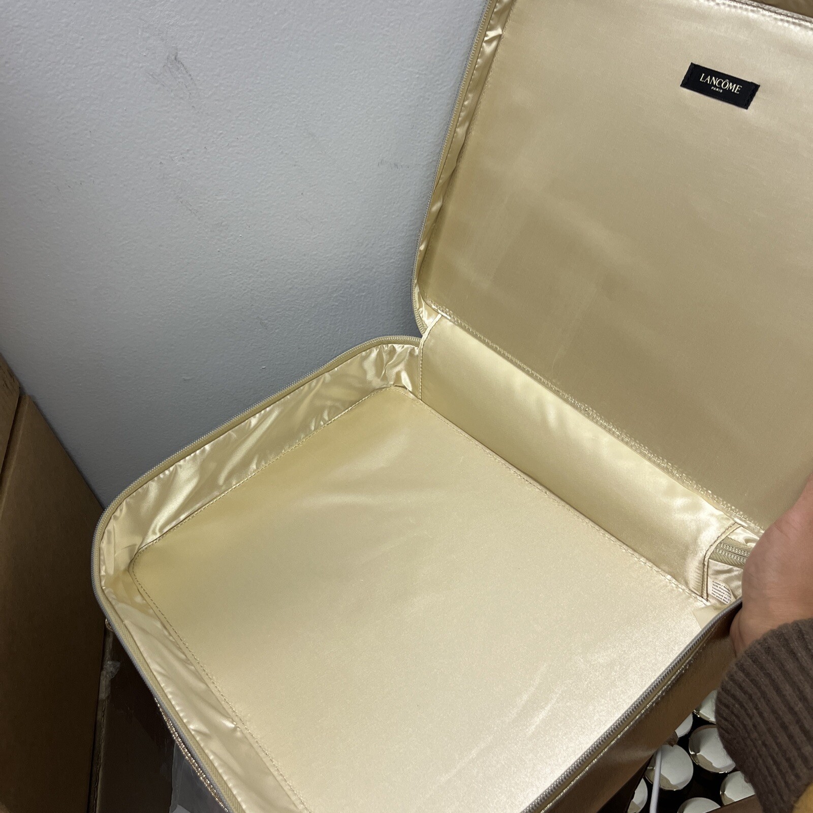 New Lancome Cosmetic Makeup Bag Train Case Golden Color