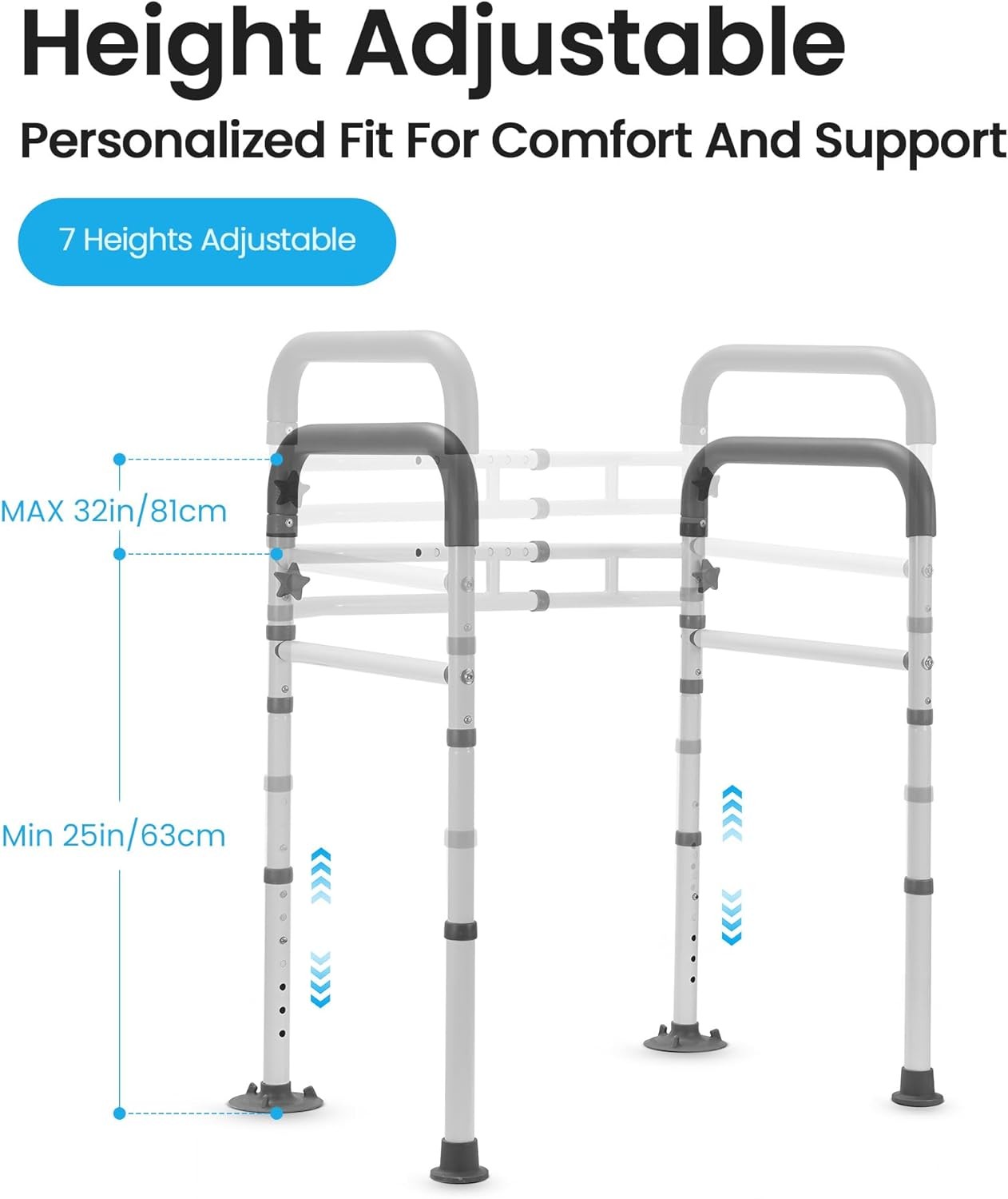 Toilet Frame for Seniors, Elderly & Disabled, Toilet Rails Adjustable, Foldable