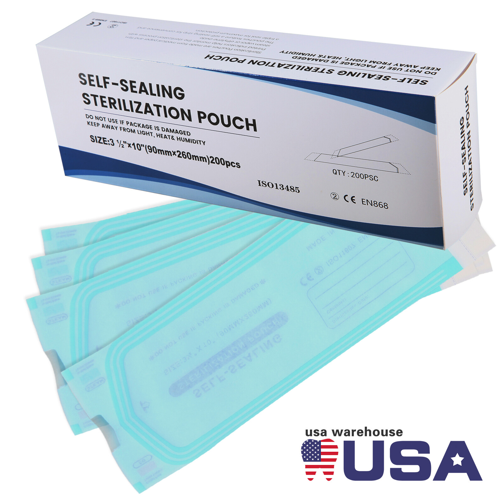 200 pcs 3.5" x 10" Self-Sealing Sterilization Pouches Sterilizer Bags Autoclave