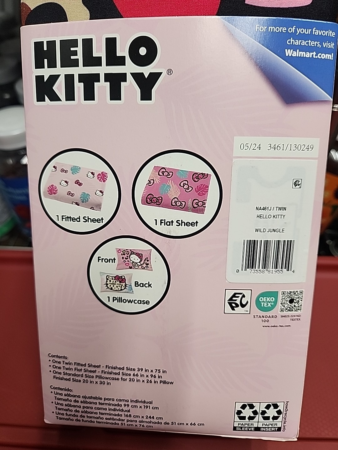 Hello Kitty Wild Jungle 3 Piece TWIN Sheet Set / Microfiber