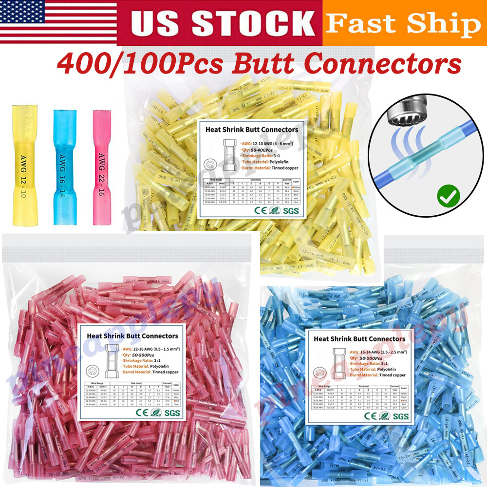 500X Heat Shrink Butt Splice Wire Connector Insulated Waterproof Crimp Terminals