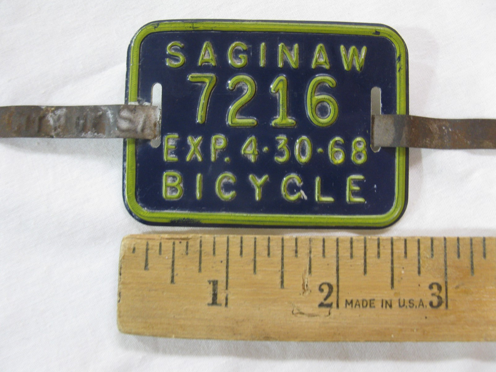 1968 SAGINAW MI MICHIGAN Bicycle Bike License Plate and Seal Tag