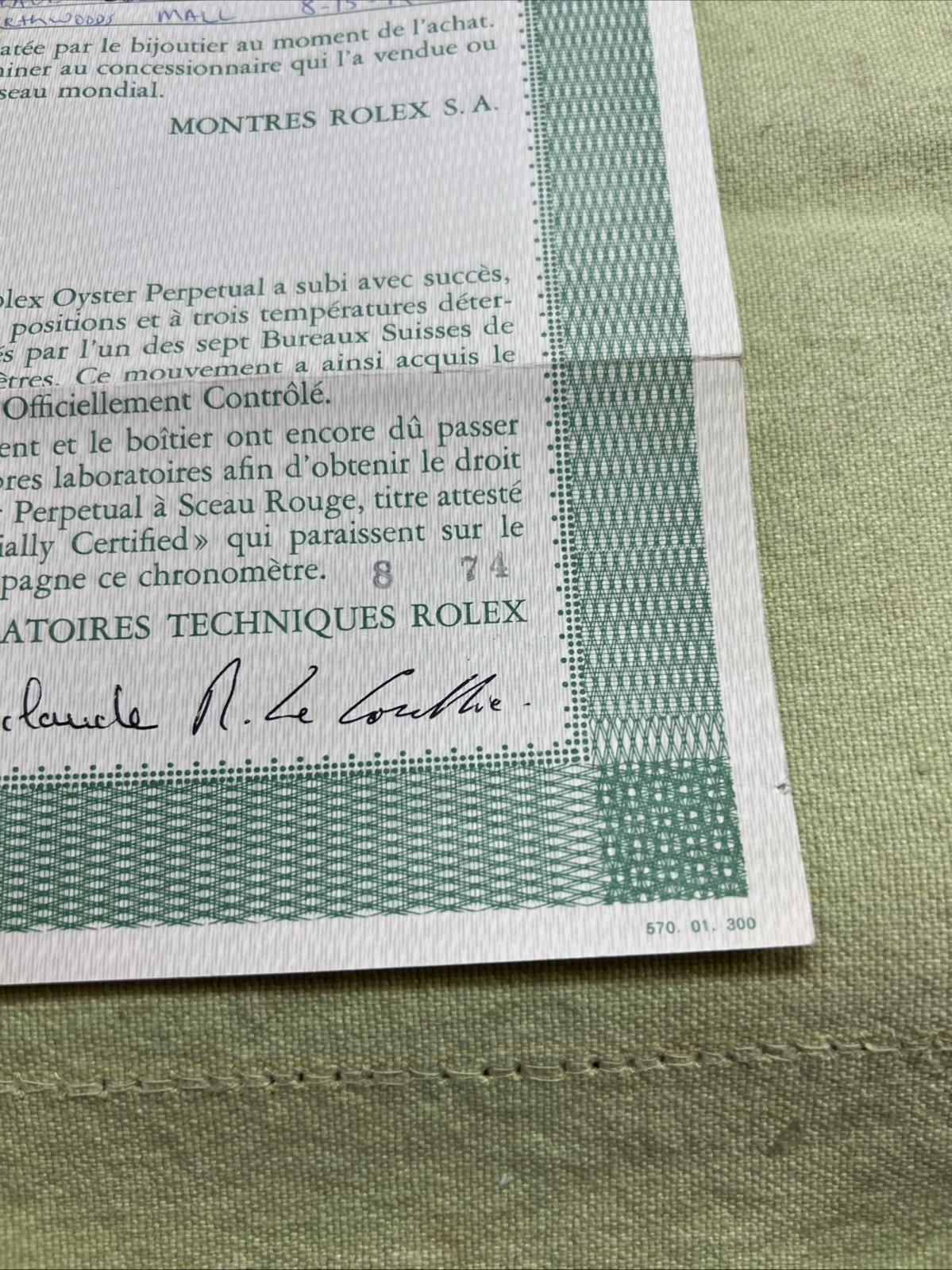 GENUINE Rolex Vintage watch Guarantee Warranty 1974 Certificate #301xxxx