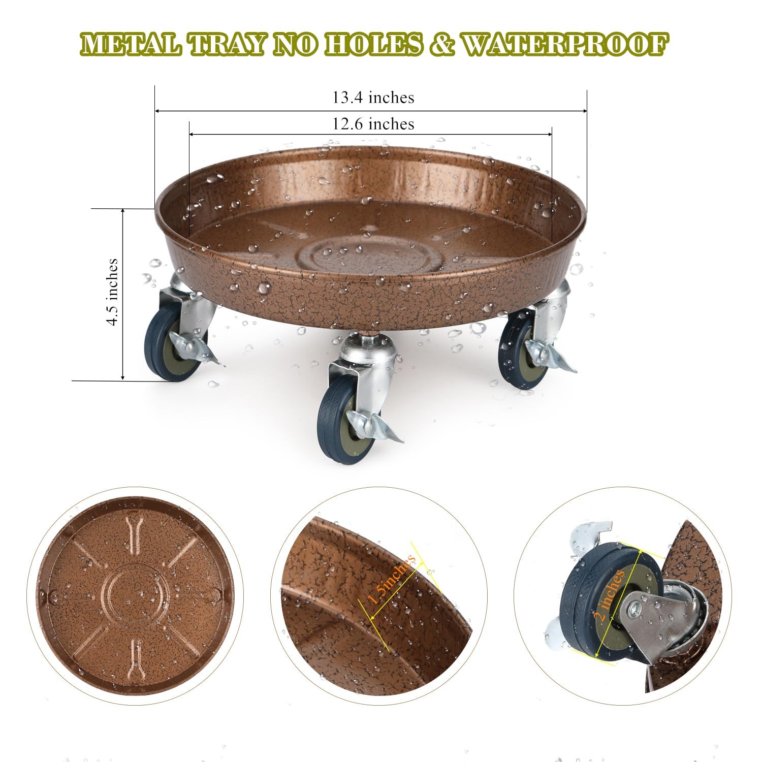 2 Pack Plant Caddy with Wheels, 14" Rolling Plant Stand 265 LBS Heavy Duty Me...