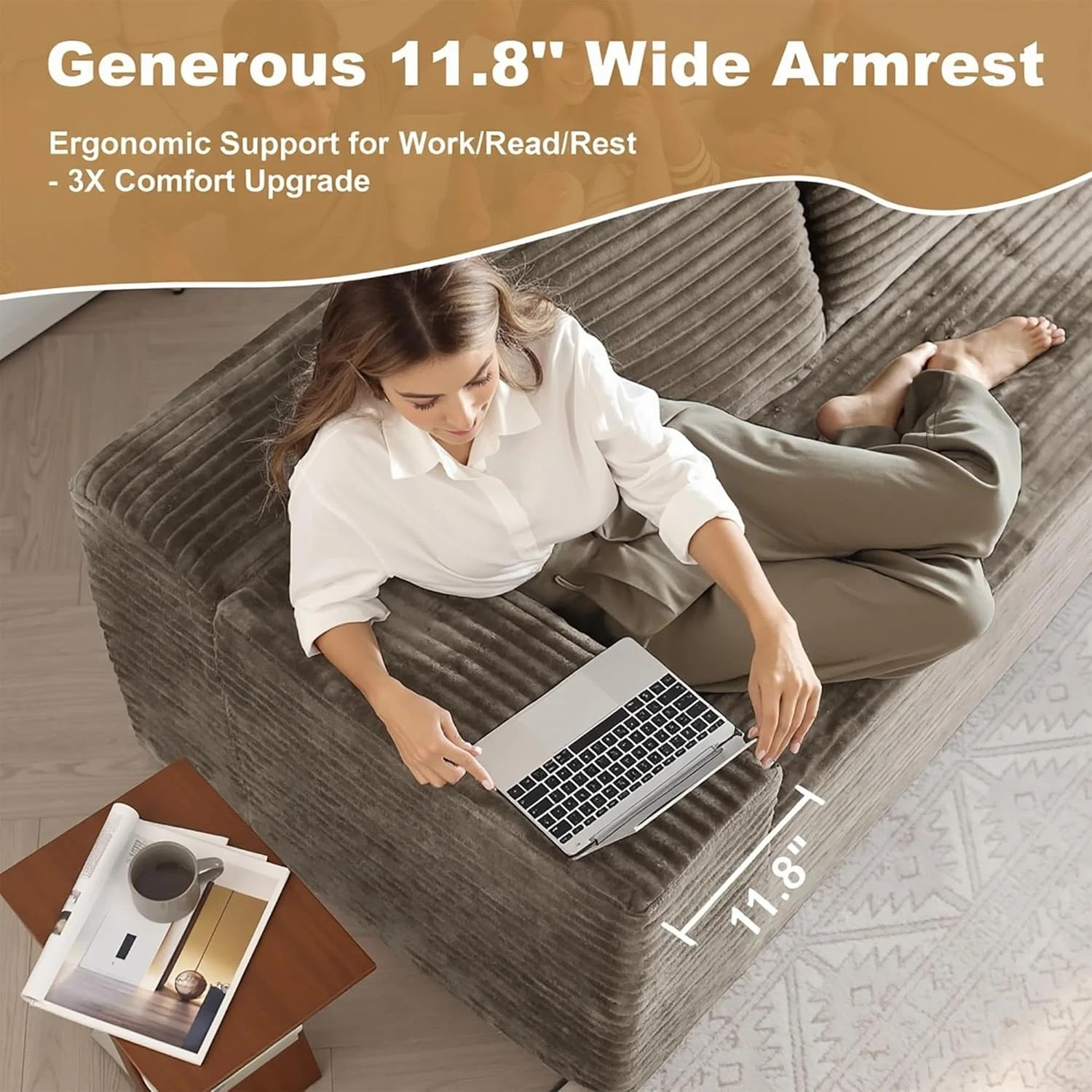 135" Corduroy Couch Sectional Sofa with Chaise L Shape Boneless Cloud Couches