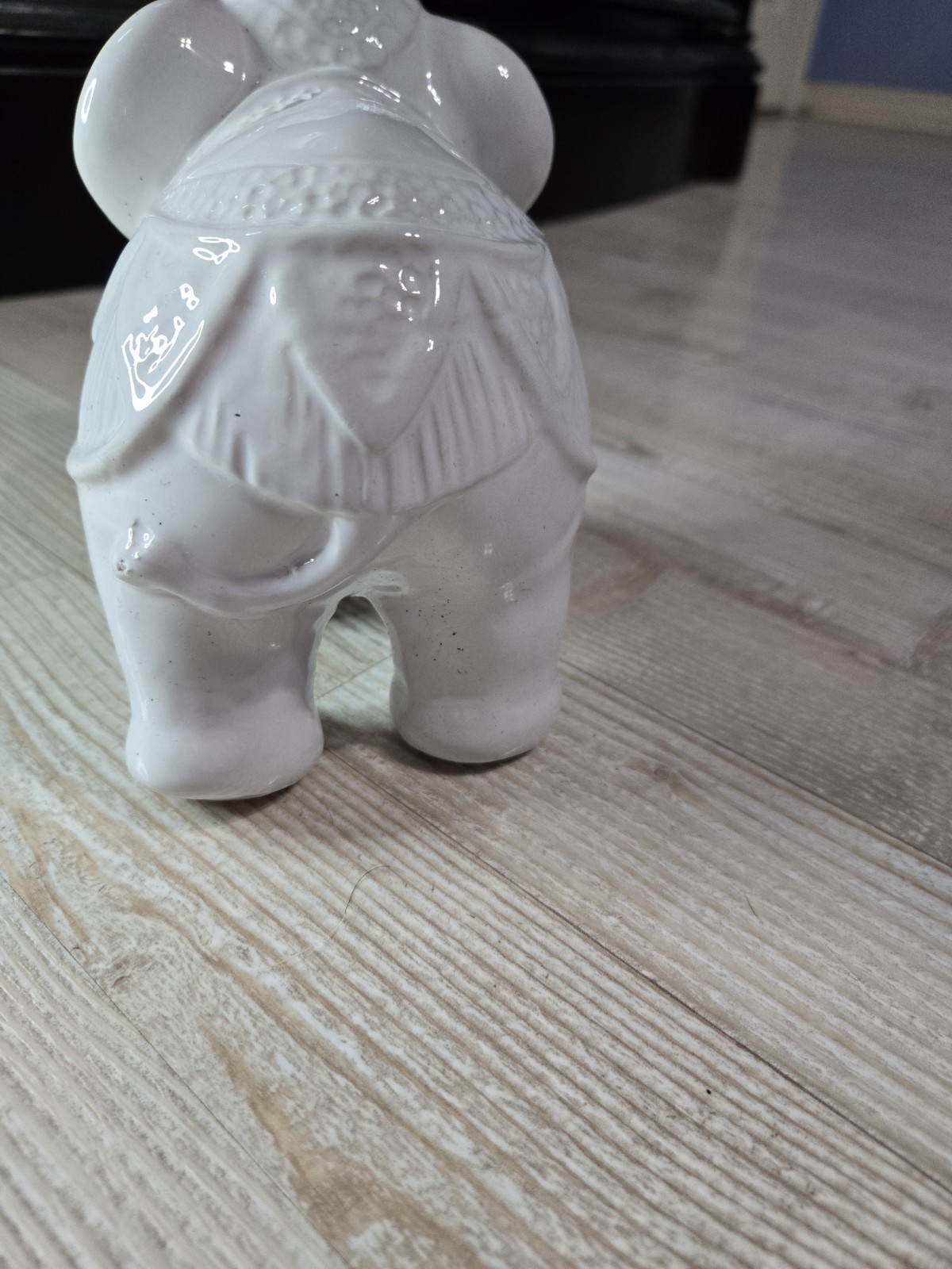 White Ceramic Elephant Figurine – Ornate Decorative Lucky Elephant Statue