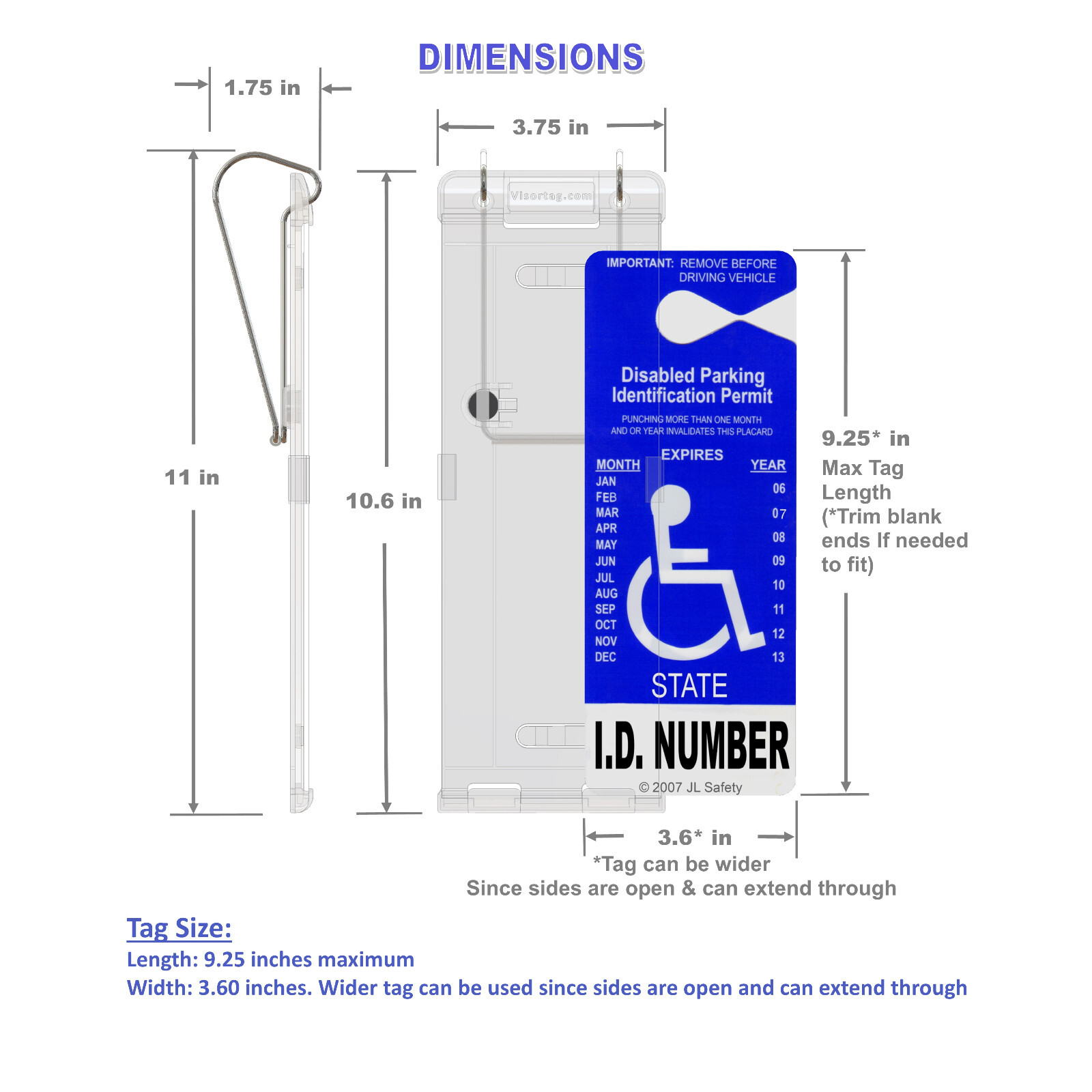JL Safety Visortag Vertical- Best & Sturdiest Handicap Placard Holder Available!