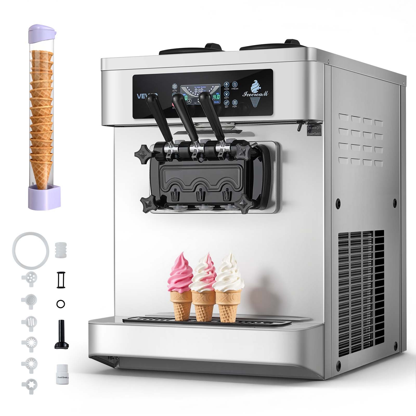 VEVOR Commercial Ice Cream Machine 2200W 3-Flavor Soft Serve Ice Cream Maker